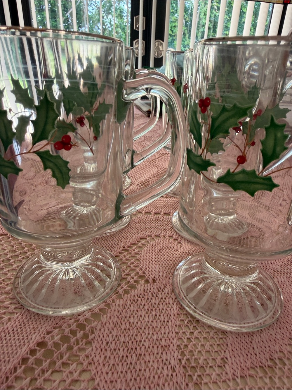 Vintage Libbey Glass Holiday Footed Irish Coffee MugHolly Accent
